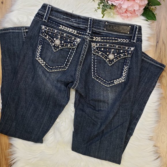 LA Idol Dark Wash Skinny Rhinestone Jeans - Picture 5 of 5